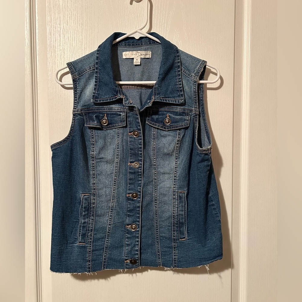 NWOT Denim Sleeveless Vest with Button Front